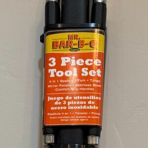 NEW Mr Bar B Q Grilling Tool Set 3 Piece BBQ Polished Stainless Steel Kitchen